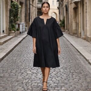 MERLETTE $480 Cambridge Dress XS/S Black Minimal Cotton Poplin A-line Tent Midi